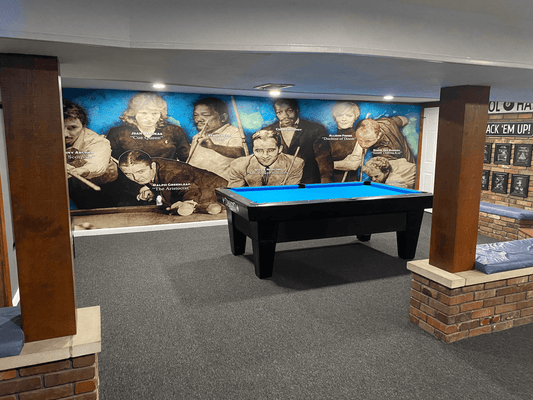 "Legends of Cue Sports" Wall Mural (Blue)